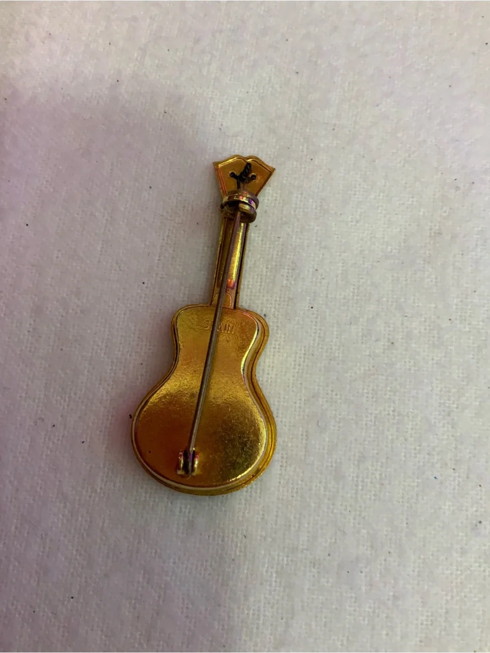 Vintage Spanish Damascene Guitar Brooch Stamped Spain (Z-18)